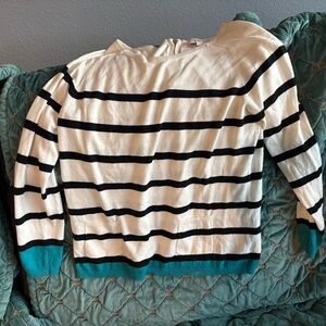 LOFT Cream Sweater with Teal Accents